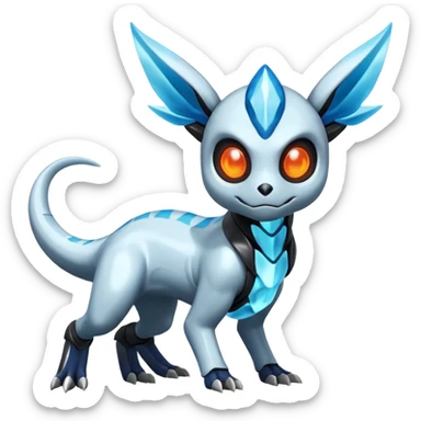 Shiny Futuristic Duskull-Salandit-Glaceon-Fakémon-hybrid-creature (full body)  sticker