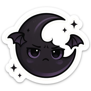 gothic black and purple moon, cute and mysterious, chibi style sticker sticker