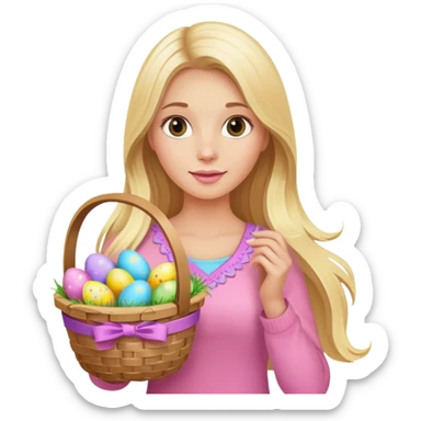 Easter blonde long hair woman with a pink basket with eggs on it sticker
