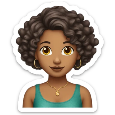 Indian girl wavy curly hair medium skin that is tanned with hoop earrings sticker