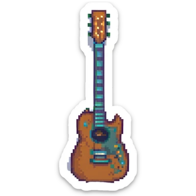 pixel art of a guitar sticker