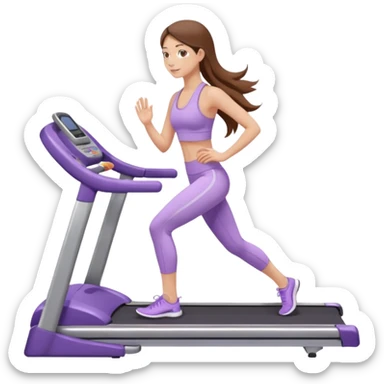 girl with long brown hair on treadmill wearing light purple yoga set sticker