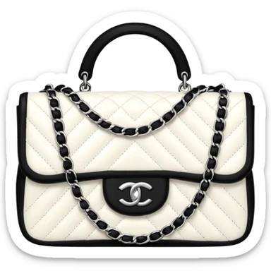 white tweed Chanel bag And black chain sticker