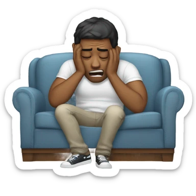 Guy crying on couch sticker