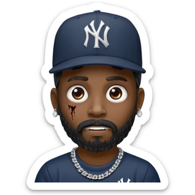 Hazme un zombie con barba en la barbilla el emoji que esté en blanco y negro osea la foto que tenga aretes pequeños una gorra volteada de los new York yankee y una cadena de diamantes que diga W sticker