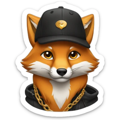 fox wearing a black cap and a gold chain sticker