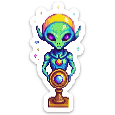 An alien trophy with cosmic colors of the universe, deep space blues and purples sticker