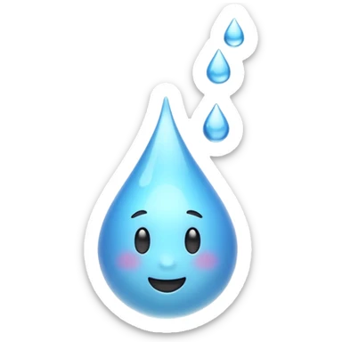 3D iPhone style emoji of a liquid drop falling, glossy and translucent, mid-air motion, isolated on white background, soft shadows, high detail, playful and cute. sticker