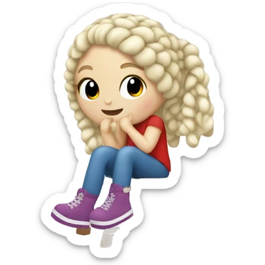 white blond Girl sitting doing crochet sticker