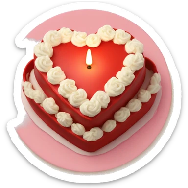 Red heart shaped birthday cake, top view, 4 candles sticker