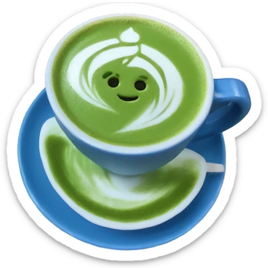 Blue matcha latte with a pretty latte art sticker