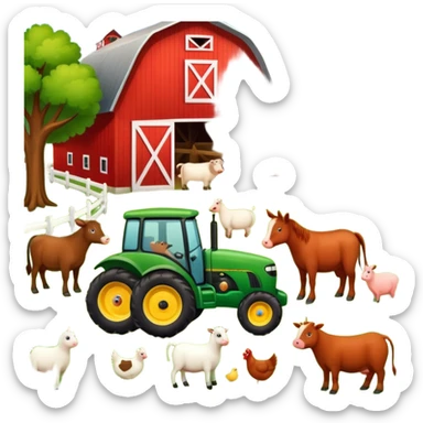 farm scene with barn, tractor, and animals sticker