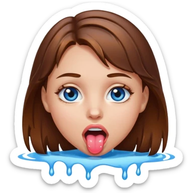 Girl with brown hair, blue eyes, a wet face and her tongue out sticker