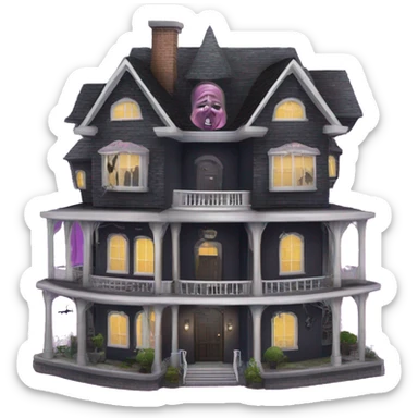 Dark dank 8 story Haunted Barbie manor hotel with attached garage  sticker