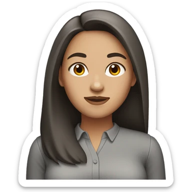 women with side part and really dark brown hair and tight grey shirt and straight long hair sticker