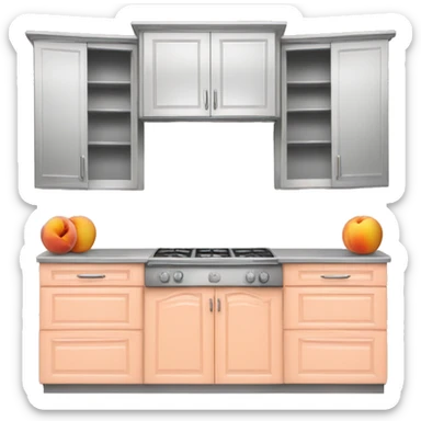 Realistic front facing peach and silver kitchen hanging cabinets  sticker