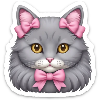Grey cat pink bow sticker