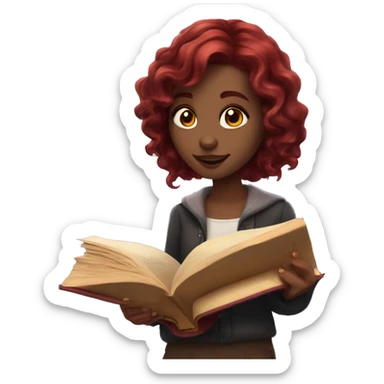 Girl with dark red wavy hair with reading a fantasy book  sticker