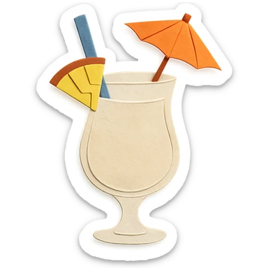 pina colada cocktail with a paper umbrella and pineapple garnish in paper-craft style sticker