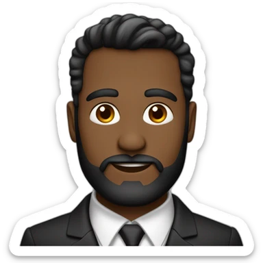 hombre de 45 años cabello corto lacio negro con canas barba con canas vestido formal ojos negros sticker