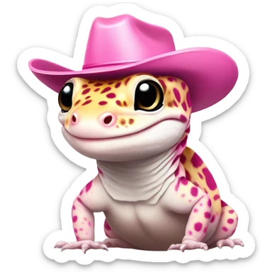 leopard gecko with a pink cowgirl hat sticker