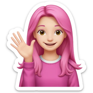 cheerful smile girl with cheerful hand gesture, make them cute, with pink cloth sticker