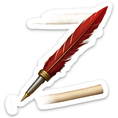 red quill pen writing letters on a parchment scroll sticker