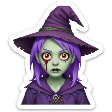 purple hair zombie witch sticker