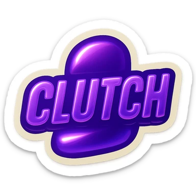 A gamer slang emote with the text 'clutch', neon purple theme, compact and expressive sticker