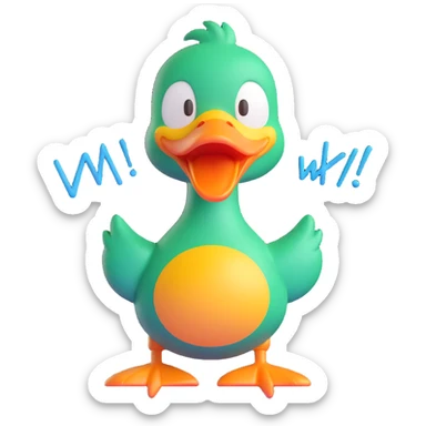 A cartoon-style duck with its beak open, shouting “WAK!” in big comic-style letters. The duck looks expressive and loud, with motion lines to show the sound. White background, bold and fun sticker