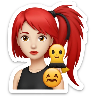 Girl with half red half black mullet sticker