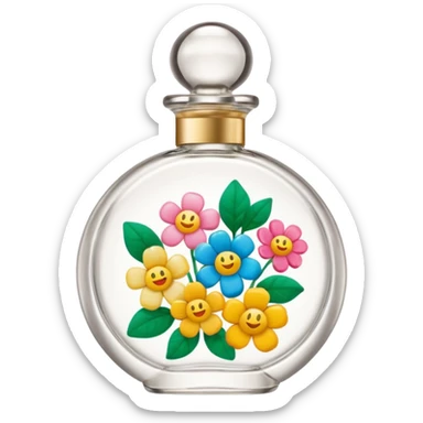 Benetton Sisterland perfume bottle, rounded shape, with a floral motif, emoji style sticker
