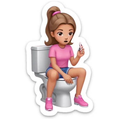 girl vaping while sitting on a toilet in a pink bathroom stall sticker