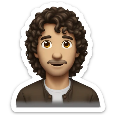 dark brown shaggy hair, brown eyes, big nose, round jaw man sticker