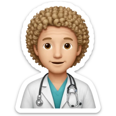 a male doctor with curly hair and cheerful face sticker