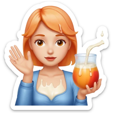 milk dripping directly off palm of hand with 5 fingers and open peach sticker