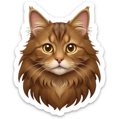 cinematic-cute brown-maine-coon-cat-portrait-emoji,-head-tilted-playfully-and-inquisitively,-sleek--brown-and-gold-tones-with-hints-of-deep-auburn-fur,-simplified-yet-adorable-features,-highly-detailed,-glowing-with-a-warm,-friendly-glow  sticker