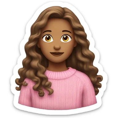 Girl with long brown wavy hair, she is wearing pink sweater sticker