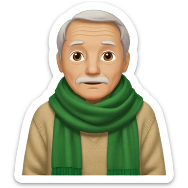 old man with big green scarf and layered sweater sticker