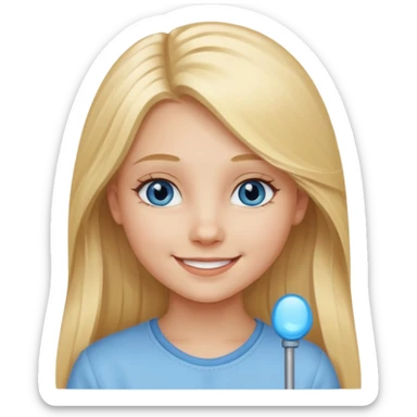 A young girl with long blonde hair and light blue eyes sticker