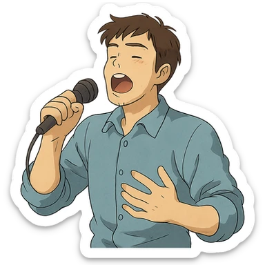 ghibli style man aged about 30 singing sticker
