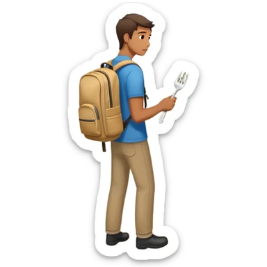 A person stands at a fork in the road. One path is chaotic with jumbled signs (“should,” “rush”), the other calm with 3 glowing signs. They're gently setting down a “stress” backpack, choosing clarity. sticker