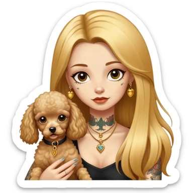 a  girl with glod  straight long hair and tattoos and two miniature poodles sticker