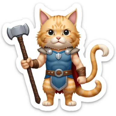 Viking norwegian cat in full height like a man with thors hammer sticker