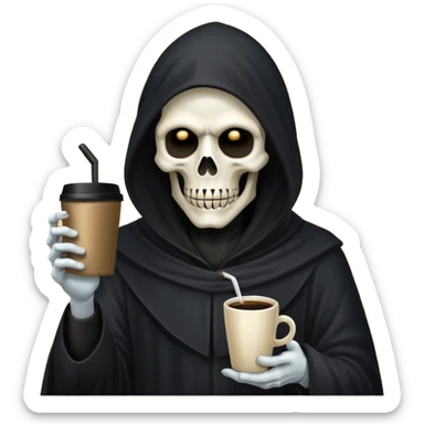 grim reaper with a phone and coffee sticker
