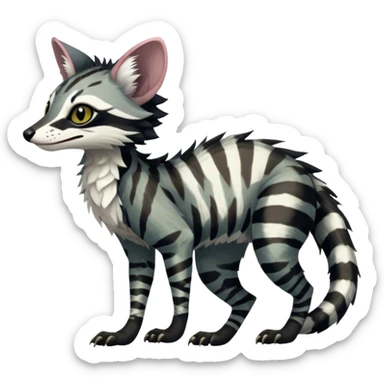 Feral Rare Fantasy dark tropical Vernid-Sergal-Genet-Trico-species by LiLaiRa, random markings, tufted tail, tufted ears, full body, 4 legs sticker