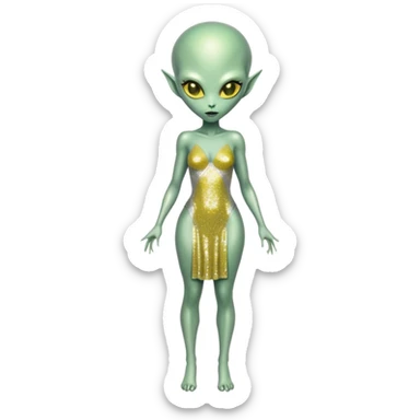 alien woman light green skin in silver dress Yellow eyes, full body  sticker