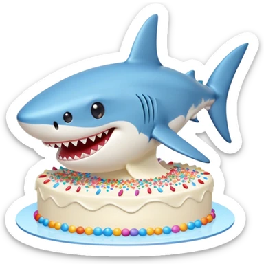 cute blue shark giving a kiss to a birthday cake sticker