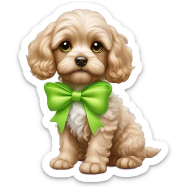 Cavapoo puppy with neon green bows and dress  sticker