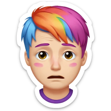 man crying with colored lgbt hair sticker